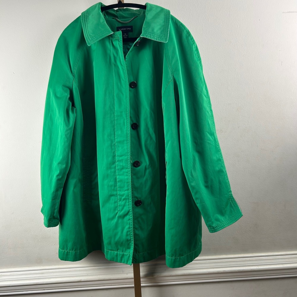 Lands' End Women's 1X 16W-18W Green 3-in-1 Quilted Vest Liner Rain Coat Jacket